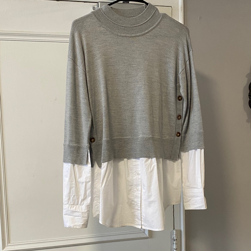 Grey and White Layered Sweater Top